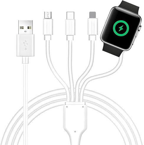 4 in 1 Watch & Phone Charger Cable, Multi USB Charging Cable - Type C Cable, Fast Magnetic, Charging Cord Compatible with Apple Watch, iPhone, Galaxy, Pixel, Android, Watch, Pods & More / 3.3ft