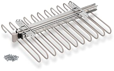 Emuca - Ausziehbarer Hosenbügel für Kleiderschrank, Hosen aufhänger ausziehbar mit 11 hosenhaken, Texturiert bemalte Steinfarbe, Stahl