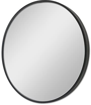 [en.casa] Espejo de Pared Decoración de Baño Pasillo Elegante con Gancho Redondo Aluminio Ø 50 cm Negro