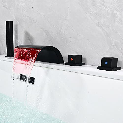 DiLiBee Robinet de baignoire cascade à 5 trous - Moderne - LED - Mitigeur monocommande - Avec douchette - Noir