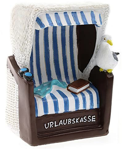 Spardose - Strandkorb - Sparbüchse Urlaub Reisekasse Urlaubskasse Sparschwein Geldgeschenk 12x8x14 cm (Möwe)