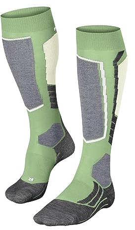 FALKE Damen Skisocken SK2 Intermediate W Kh Wolle Funktionsmaterial warm dick 1 Paar, Grün Quiet Green 7378, 35-36