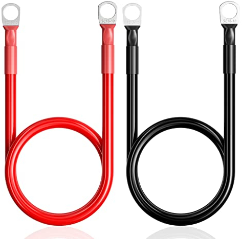 Relota 2 Pezzi 50cm Cavi Batteria Auto 16mm², 5AWG Professionali Rosso e Nero Cavo Inverter con Terminali ad Anello Filo di Rame per Alimentazione e Trazione, Camion, Moto, Solare, Camper, Marina