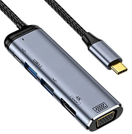 cablecc USB - C Tipo C a HDMI VGA USB Dual 3.0 Hub Converter HDTV Adaptador Multiport 4K 60Hz 1080p con PD 100W Puerto de alimentación