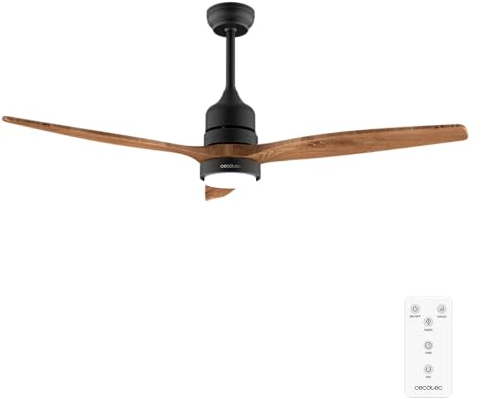 Cecotec Ventilador de Techo con Luz EnergySilence Aero 5275 DarkWood. 40W y 52 con motor DC, Mando a distancia, luz LED doble altura, Temporizador, modo winter-summer