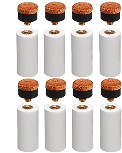 Billard Queue Spitzen,Billard Queue Tipps Set,12 mm Harte Billard Queue Spitzen,Messing Schraub-Ersatz Tipps mit Pool Queue Zwinge,Billard Zubehör für Snooker Pool Queues,Billard Kugel Set,8 Stück