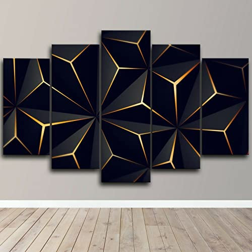 Leinwanddruck Abstrakte Künstlerische Schwarz-Gold-Design-Kunst, 5-Teilig, Leinwand, Wandbild, Heimdekoration, 5-Teilig, Bilder, Posterdruck, Kein Rahmen 200x100cm
