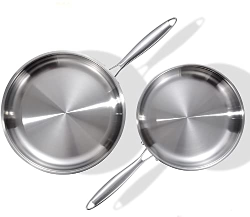DELARLO Tri-Ply Stainless Steel Pan Set, 9 & 11,Compatible with All Cooktops Up to 600℉, Stainless Steel Frying Pan Set, Durable, Fast Even Heat, Cooking Pans, Kitchen Cookware Set, Skillet Set of 2