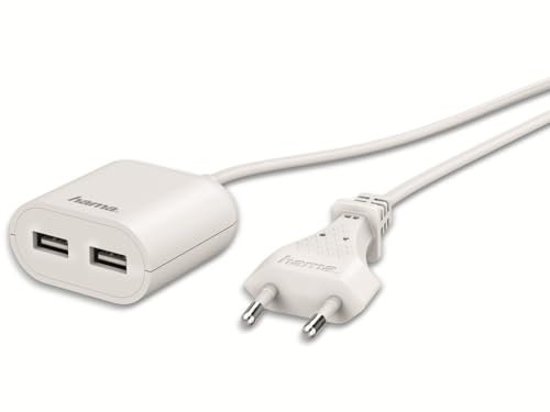 Hama Bloc Secteur USB avec Câble 1,9m – 2 Ports USB-A 2,4A pour Recharge Simultanée de Smartphone, Tablette et Accessoires, Compact et Pratique au Quotidien – Blanc