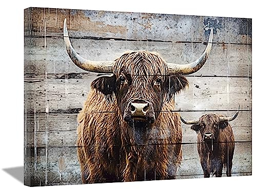 LZIMU Hochlandkuh Bild auf Leinwand braune Kuh abstraktes Tier Leinwandbild für Bauernhaus Landhaus Badezimmer Wanddekoration Gerahmt (40x60cm)