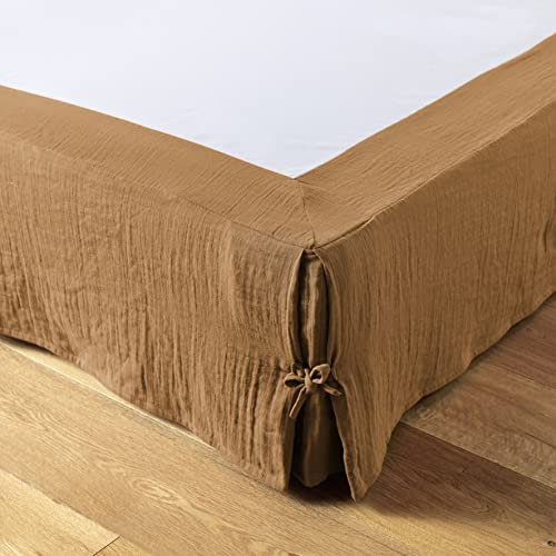 Cache sommier L’Effet Papillon - Housse sommier 100% Double Gaze de Coton Hauteur 30cm [ Cache-sommiers ] (Marron Camel, 140x190 cm)