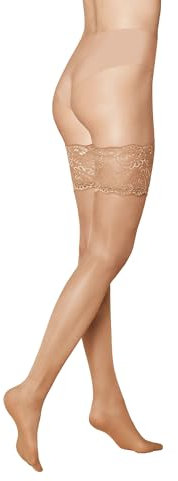 KUNERT Damen Halterlose Strümpfe Satin Look 20 breites Spitzenband 20 DEN tan 1003 M