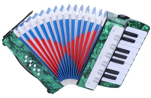 17 Keys 8 Bass Piano Celluloid Accordian, Accordion For Beginners Adults Accordion, 4 Colors Portable Concertina Accordion with Side Adjustable Stra, Mini Accordion Musical (Green)
