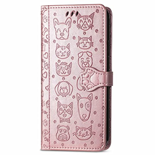 Tivenfezk Nadoli Lustig Karton Prägung Katze Hund Muster Pu Leder Katze Pfote Magnetverschluss Lanyard Standfunktion Karte Halter Brieftasche für iPhone 15