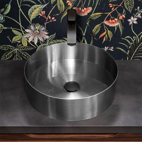 Inbagno Lavabo da appoggio Tondo 40 cm in Acciaio Inox, Finitura Satinata e profondità 9,5 cm, Goya