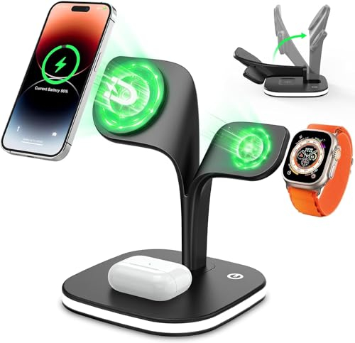 【2025 Upgrade】COLSUR 5 in 1 Caricatore Wireless 16/15/14/13/12, Stazione Ricarica iWatch 10/9/8/7/6/5/4/SE/2/Ultra, Wireless Charger 4/3/2/Pro, Magnetico Base di Ricarica - Bianco