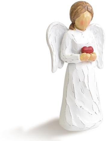CUNTAUK Statua di angelo custode, statuetta di angelo curativo da donna, statua di angelo in resina che tiene un cuore per il Ringraziamento, Natale, decorazione per la casa, ornamento regalo
