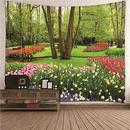 CEVAN Wandbehang Draußen Wandtuch Outdoor Park Blumen Bäume Gras Wandteppich Minimalistisch Wanddekoration Jungs Kunst Dekorationen Decke Wandbehang Stoff Bunt 200x150cm
