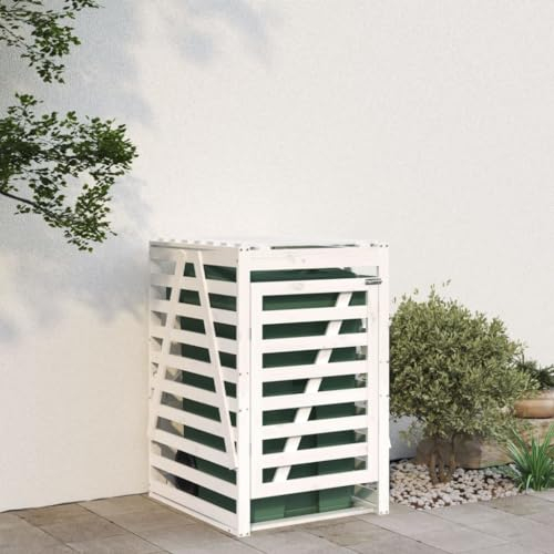 LAPOOH Abri pour Poubelle sur roulettes Blanc Bois Massif de pin,Cabane De Jardin Exterieur, Resine Abri Poubelle