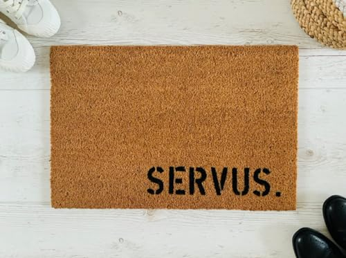 Hallo Heimat SERVUS. Kokos Fussmatte | Fußabtreter | Türvorleger | Teppich | 40 x 60 cm | mit Spruch | Geschenk | Hochzeit | Geburtstag | Einzug | Weihnachten