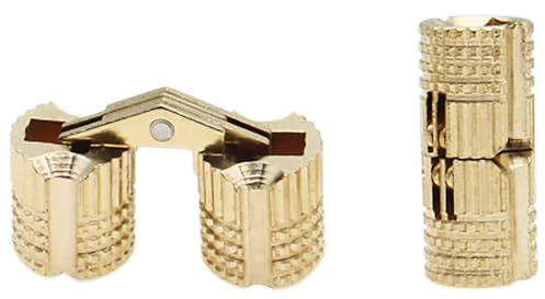 LBTODH Verdeckte Möbelscharniere, 8 mm, 180 Grad Öffnungswinkel, Messing, Fassscharniere, versteckt, goldfarben, für die meisten kleinen Kisten, 2 Stück