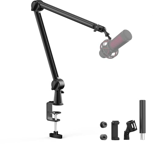CMTECK Mikrofonarm - Mikrofonarmständer mit Kabelmanagement, 360° drehbarer Galgenarm, verlängerter Riser, stabiler Ganzmetall-Mikrofon-Schreibtisch für HyperX QuadCast SoloCast Blue Yeti Snowball