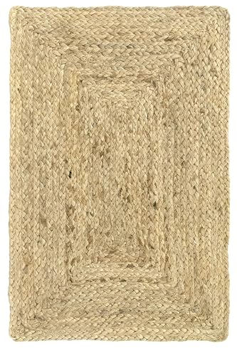 HAMID Alhambra Jute-Teppich, Naturfarben, 100% Jutefaser, handgeflochten, Teppiche für Wohnzimmer, Esszimmer, Schlafzimmer, Flur, naturfarben (40 x 60 cm)