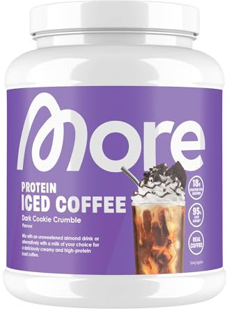 MORE Protein Iced Coffee, 500g, Dark Cookie Crumble, Eiskaffee mit wertvollen Proteinen, wenig Zucker und Fett - made in Germany