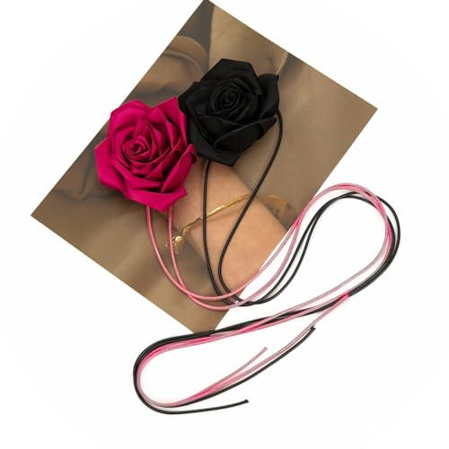 ILuvatar - Cinturón estilo bohemio para mujer con cordones trenzados, Negro y rosa roja, 180 cm