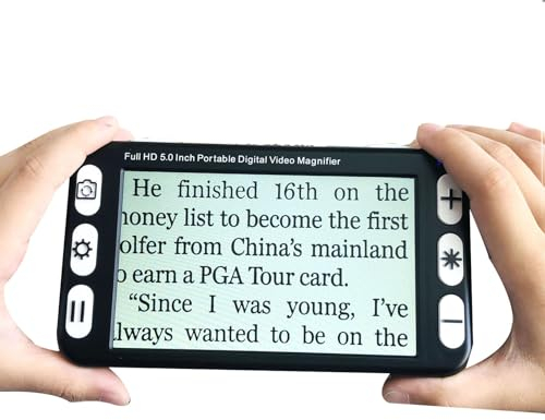 Oiyekntd Handheld Digital Lupe, 5Zoll HD Portable Digital Video Lupe, 2X-48X Zoom Elektronische Lesehilfe für Low Vision Farbenblindheit Amblyopie, 26 Farbmodi, HDMI & AV Ausgang