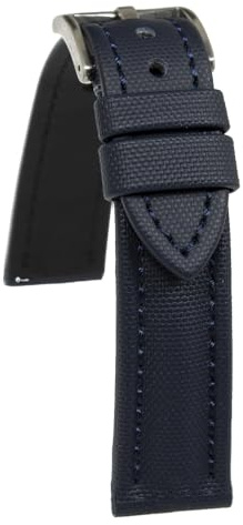 AIMVALUE Uhrenarmband aus Segeltuch von 18mm 19mm 20mm 21mm 22mm dunkelblau schwarz mit weißen und roten Nähten wasserdicht wasserabweisend tauchfähig, blau, 20 mm, Armband