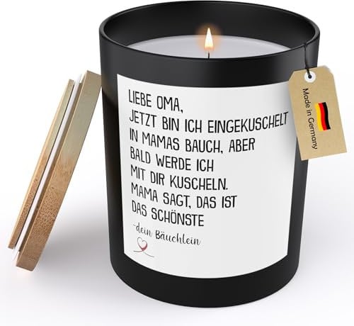 22Feels Spruchkerze Du Wirst Oma Schwangerschaft Geschenk Frauen Jetzt Bin Ich Eingekuschelt Werdende Grossmutter Sojawachs Kerze im Glas To Be Handgemacht Duft Deko Nachhaltig - ZITRUS
