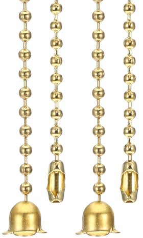 PATIKIL 1M 3.3ft Ceiling Fan Pull Chain, 2 Pcs Beaded Pulls Cord Extender Flower Pendant for Fan Light Chandelier Table Lamp Pulling Switch, Gold Tone