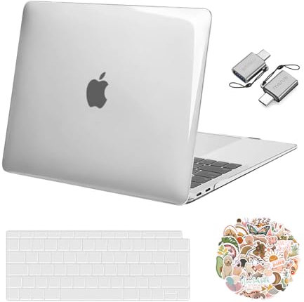MOSISO Hülle Kompatibel mit MacBook Air 13 Zoll 2022, 2021-2018 M1 Chip A2337 A2179 A1932, Plastik Hartschale Schutzhülle Case &Tastaturabdeckung&&Laptop Aufkleber&Type C Adapter, Kristallklar