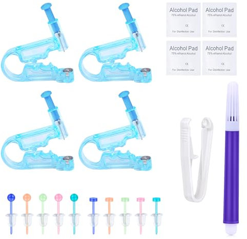VFUN 4pcs Ohrlochpistole Ohrloch Stecher Set Mit 10pcs Ohrstecker, Painless Disposable Self Ohrpiercing Pistole Mit Ohrsteckern, Ohrpiercing Kit Für Frauen Männer