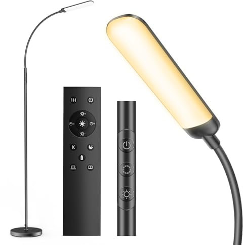Lampada da Terra LED 18W 1200LM Piantana con Telecomando Lampada Terra da Lettura con 4 di Colore e 4 Luminosità per Soggiorno Letto Ufficio, Nero