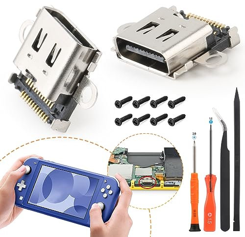 RongZy 2PCS pour Nintendo Switch Lite Dock Connecteur de Charge Remplacement pour NS Switch Lite Remplacement Female Switch Connecteur Dock Port de Charge USB Type C Prise, avec Vis et Outils