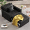 YODOLLA 3-in-1 Sleeper Chair Bed, Convertible Single Sofa for Small Room, Adjustable Armchair With Side Pocket, Black Leather