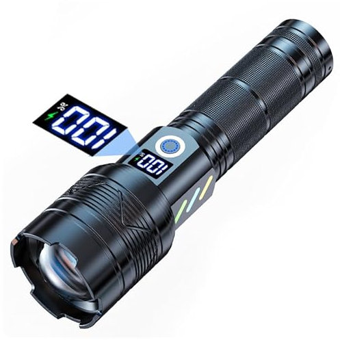 Banaone Torcia LED Potente, Professionale 300000 Lumens Torcia LED Ricaricabile USB, Torcia Tattica Zoomabile Con 5 Modalità, IPX6 Torcia Tattica Militare Per Campeggio Trekking Emergenza