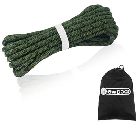 NewDoar Cuerda estática de escalada 14KN, 8 mm (5/16 pulgadas), cuerda de seguridad trenzada doble para supervivencia al aire libre, senderismo, montañismo (verde militar 8 mm, 98 pies)
