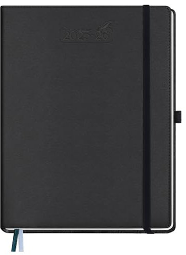 BEZEND Kalender 2025 2026 Wochenplaner A4, 18-Monate Buchkalender Juli 25-Dez 26, PU-Leder Hardcover 1 Woche 2 Seiten mit Stifthalter - Schwarz