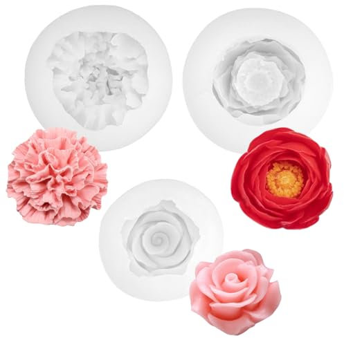 3 Stück Silikonform, Blumenkerze, Silikonformen für Kerzen, Silikonformen in Rosenform, 3D-Kerzenformen aus Silikon, für Sojawachs, Bienenwachs, Aromatherapie, Seife, Schokolade