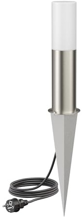 ledscom.de Wegelicht/Pollerleuchte GROPO mit Erdspieß und 2m Kabel für außen mit Premium Echtglashaube – UV-beständig, kein Vergilben, IP44, 41 cm, edelstahl, 1x E27 471lm, extra-warmweiß