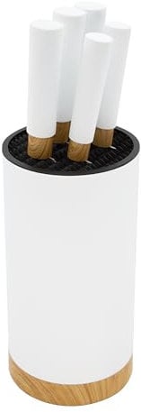 Blackmoor Orb 5 Piece Knife Set with Storage Stand/Stainless Steel Knives with Soft Grip Handles & Brushed Steel or Wood Detail/Easy Clean Essential Kitchen Accessory (White & Wood Effect)