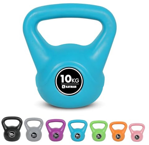 Kayman Kettlebell Set, 4, 6, 8, 12, 16 & 20KG Ergonomic Handle & Flat Bottom for Stability, Home Gym Weight for Strength Training Cardio & Fitness Workouts, Durable Kettle Bells (10Kg)