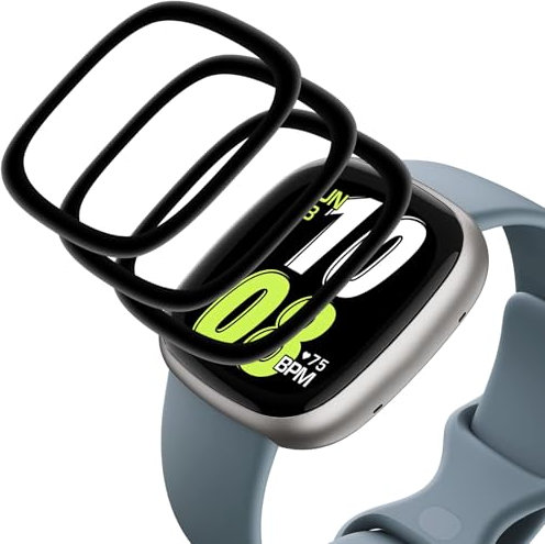 Elecshion Panzer Schutzfolie Glas für Fitbit Versa 4/ Sense 2, 3 Stück Tempered Glass, HD Glas Displayschutz, 9H Härte, Anti-Kratzen, 0.33mm Ultra-klar, Panzerfolie