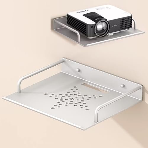 IMUNKT Beamer Wandhalterung, Kleiner Router Regal, Schwebendes Projektorregal, Kabelbox/Webcam/Spielekonsolen Halter, Aluminium Receiver Regal(28.5 * 21 * 4cm)