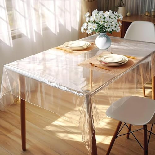DIKARIYA Tischdecke Transparent Abwaschbar, Tischfolie Durchsichtig PVC Tischdecke Plastiktischdecke Klarsichtfolie Glasklar Folie Wasserdicht Fettdicht Tischschutzfolie Outdoor (140x220cm)