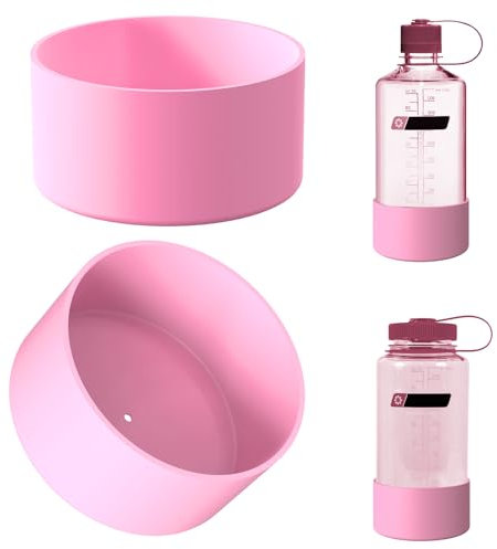 Linkidea 2 Pack Water Bottle Boot Compatible with Nalgene Sustain Wide Mouth 32oz/48oz, Narrow Mouth 32oz, Silicone Anti-Slip Bottle Bottom Bumper Protector (Light Pink)