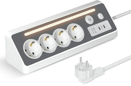 Aipsdo Steckdosenleiste,Mehrfachsteckdose mit USB 4 Fach Mehrfachsteckdose mit Schalter USB Steckerleiste Steckdosenadapter Überspannungsschutz mit LED, Verteilersteckdose Doppelstecker